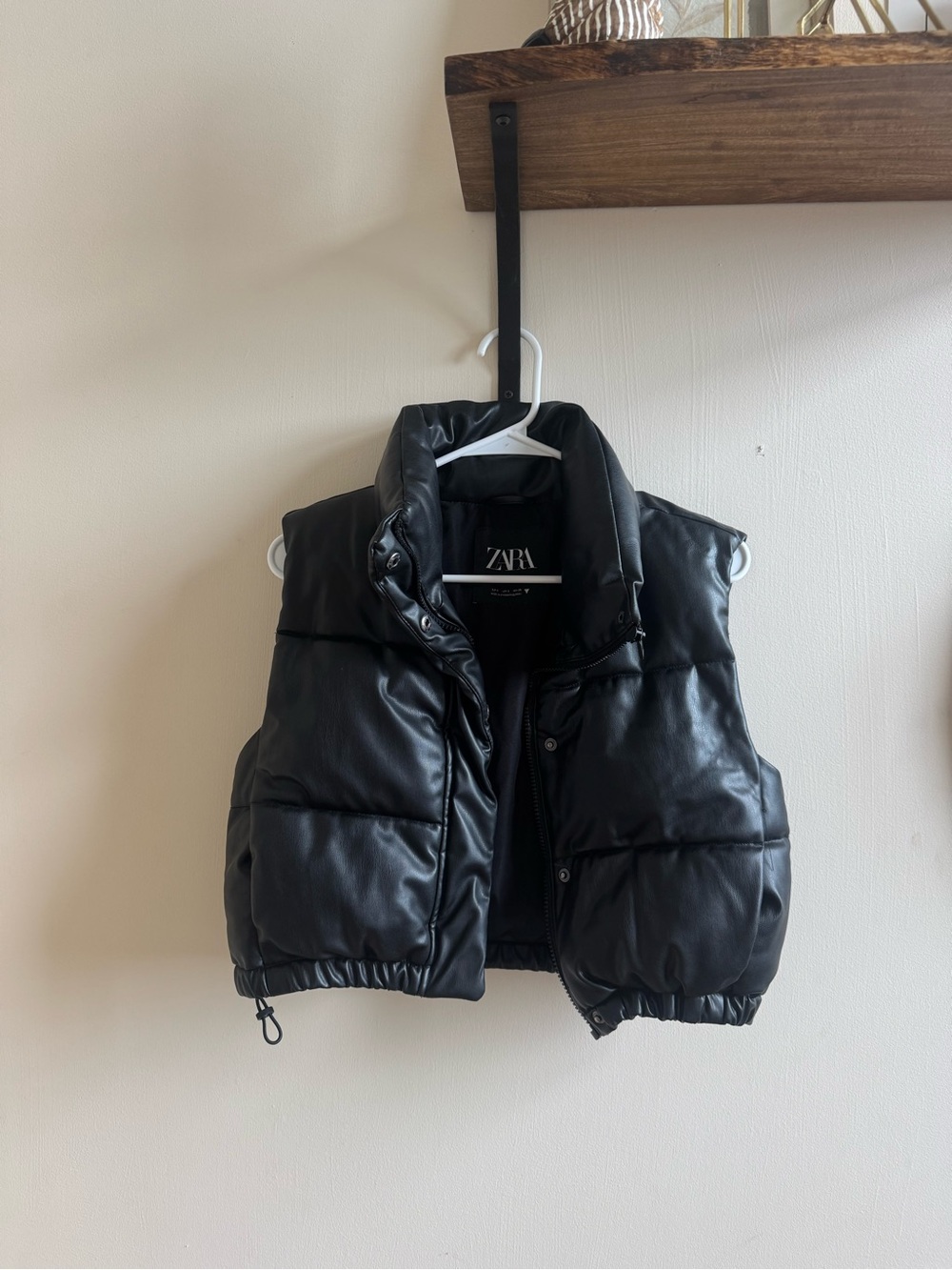 Zara Black Faux-Leather Quilted Puffer Vest